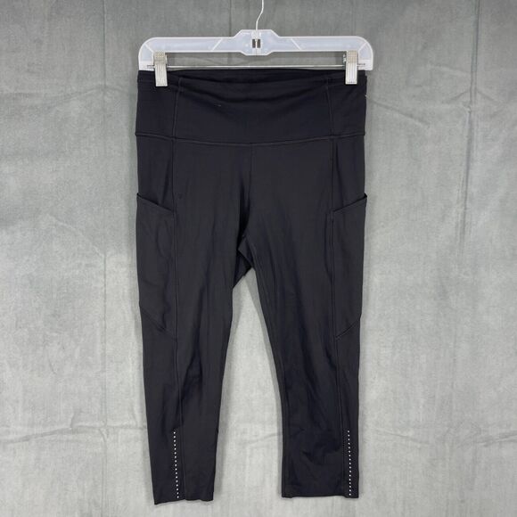 Lululemon Training Leggings Womens 8 Black Cropped Pull On Wear High Rise Pocket - Picture 1 of 13